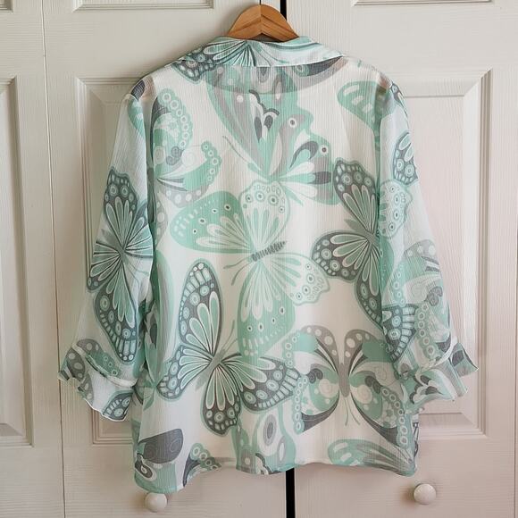 Vintage Alfred Dunner Tank Top & Blouse Combo Size 12 Butterfly Mint Green - Picture 2 of 10